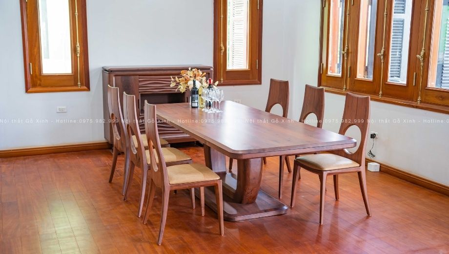 Bộ bàn ăn gỗ óc chó Keva thiết kế tối giản