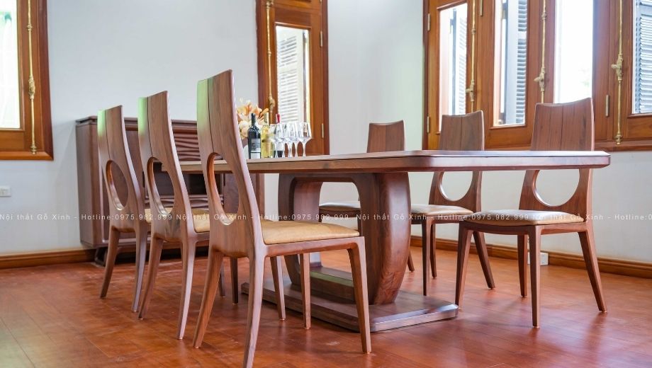 Bộ bàn ăn gỗ óc chó Keva thiết kế tối giản -1