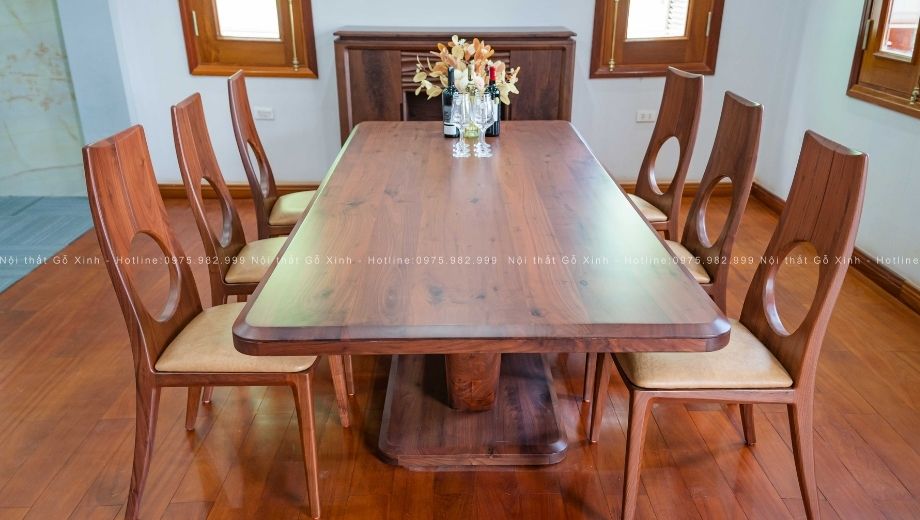 Bộ bàn ăn gỗ óc chó Keva thiết kế tối giản -2