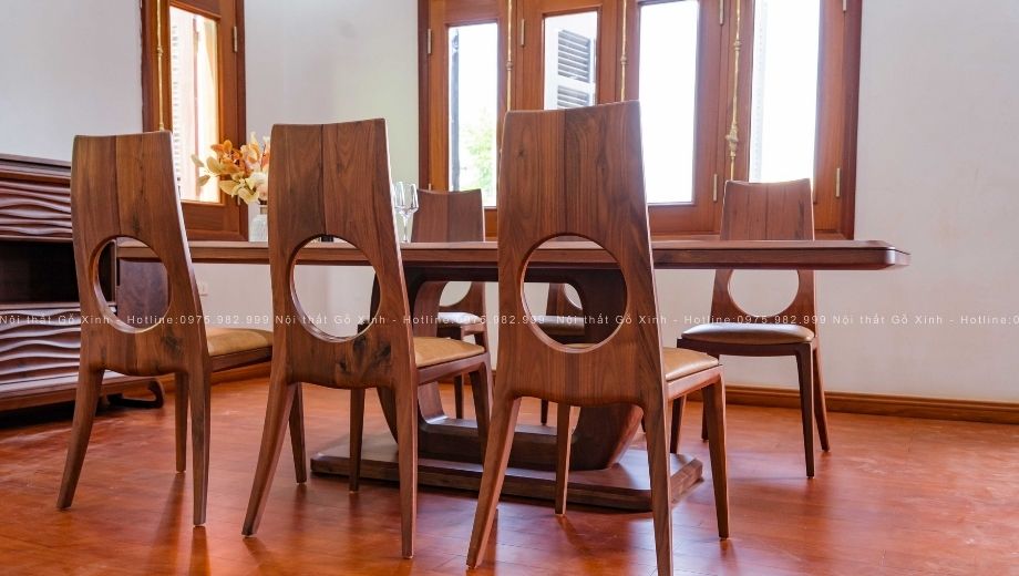 Bộ bàn ăn gỗ óc chó Keva thiết kế tối giản -3