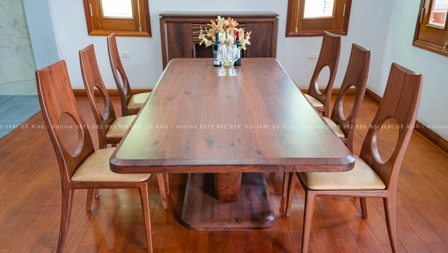Bộ bàn ăn gỗ óc chó Keva thiết kế tối giản -4