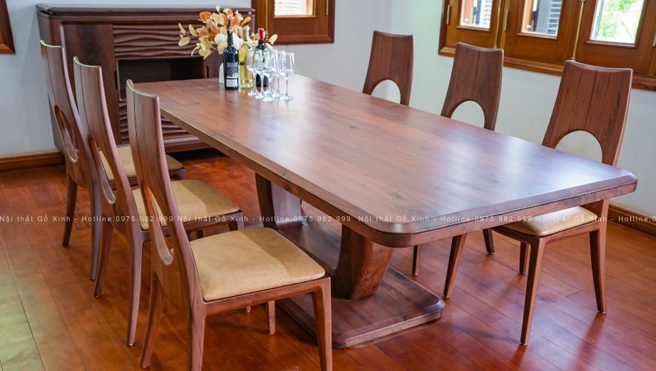 Bộ bàn ăn gỗ óc chó Keva thiết kế tối giản -6