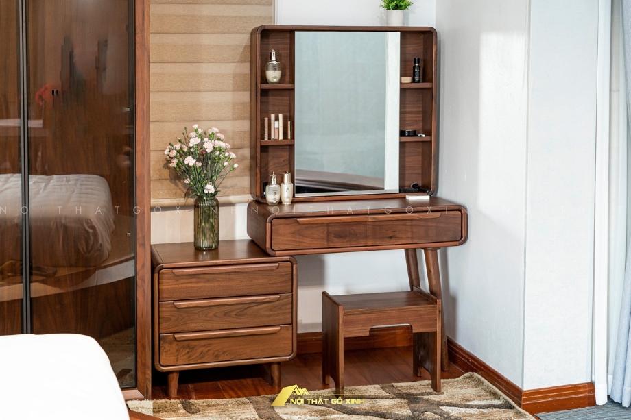 Bàn trang điểm gỗ óc chó đẹp mê hồn