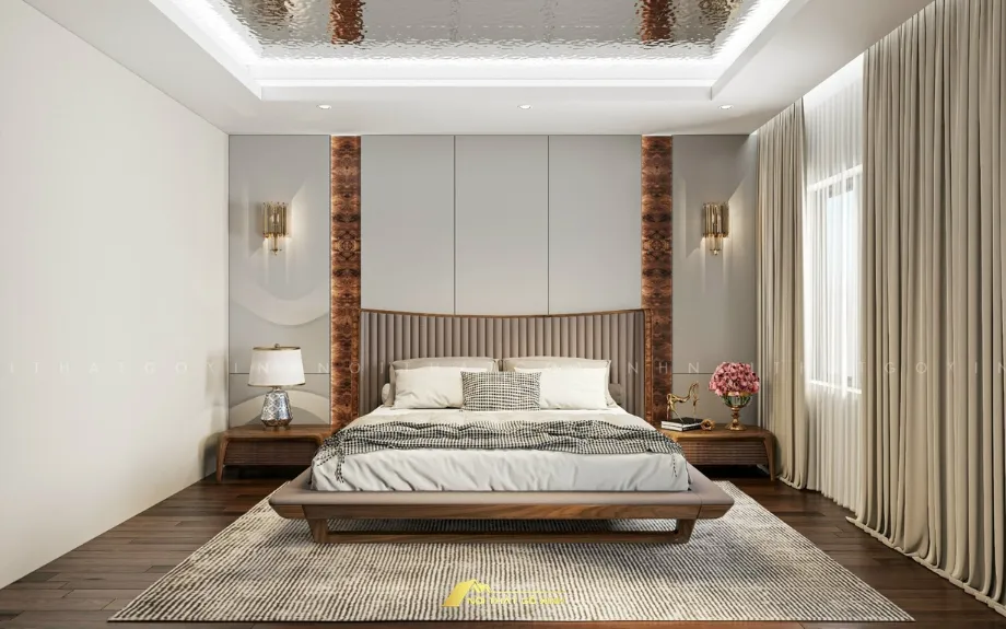 Nội thất phòng ngủ gỗ óc chó diện tích lớn cảnh 1