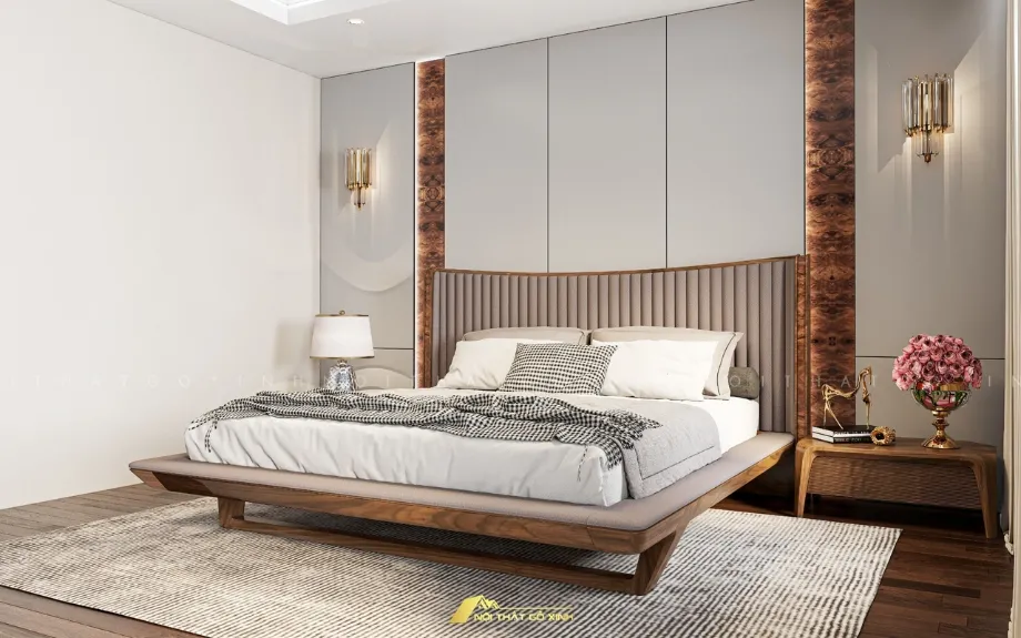 Nội thất phòng ngủ gỗ óc chó diện tích lớn cảnh 2