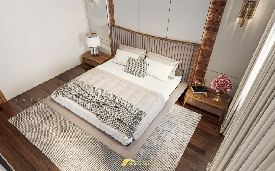 Nội thất phòng ngủ gỗ óc chó diện tích lớn cảnh 4