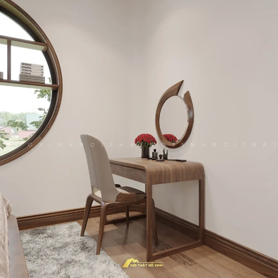 Nội thất phòng ngủ gỗ óc chó diện tích nhỏ cảnh 4