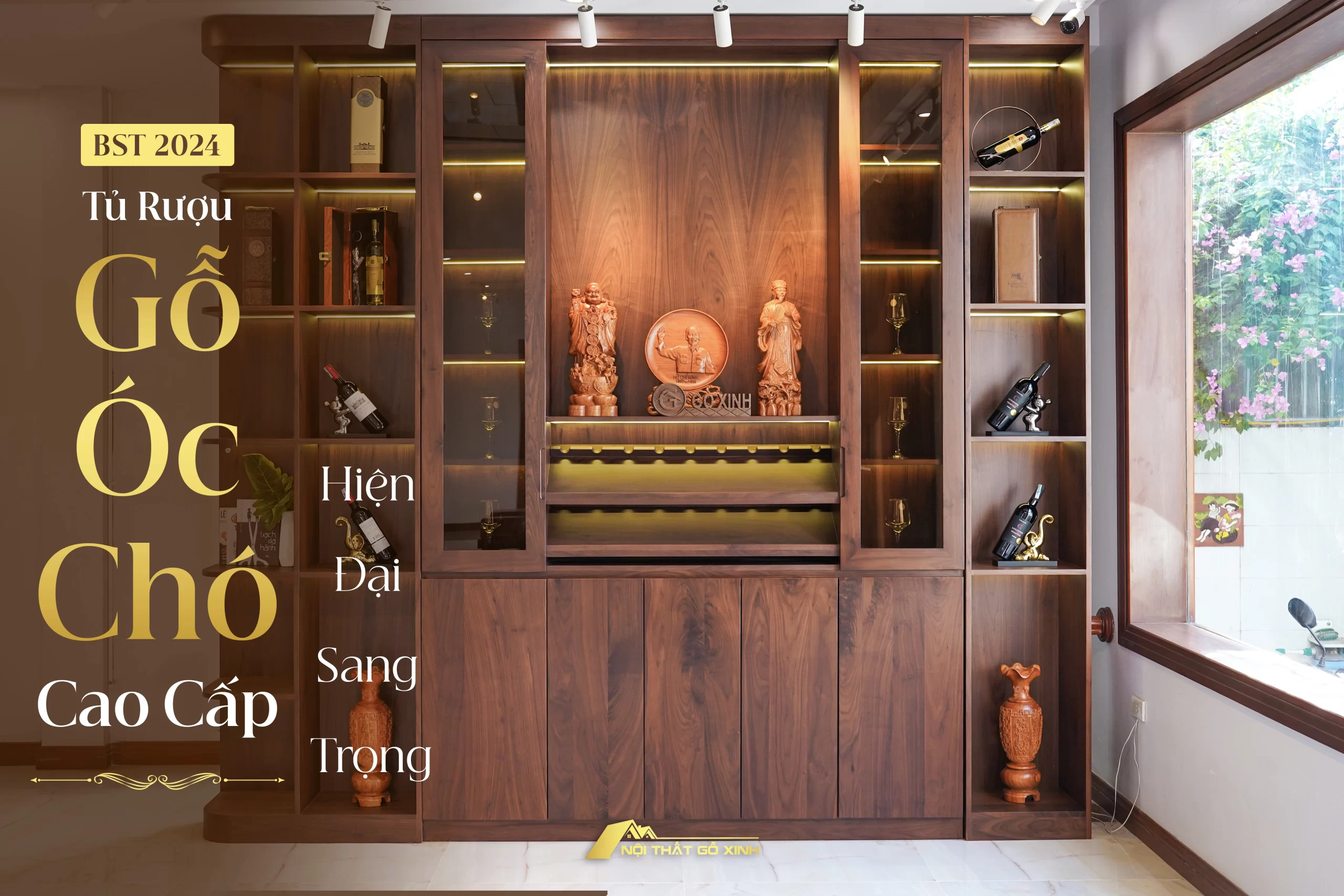 Tủ rượu gỗ óc chó hiện đại