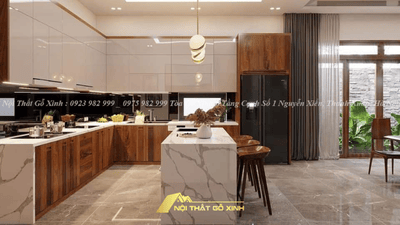 5+ Ý tưởng thiết kế nội thất phòng bếp gỗ óc chó hợp phong thủy