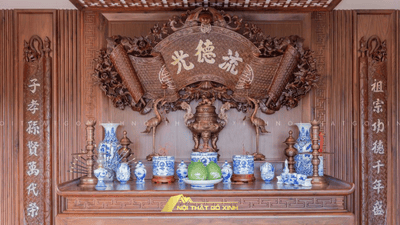 Cách Bày Trí Bàn Thờ Gia Tiên Gỗ Óc Chó Chuẩn Phong Thuỷ