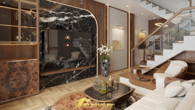 Thi công nội thất nhà chung cư gỗ óc chó cao cấp, trọn gói
