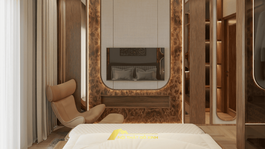 Các ý tưởng trang trí kệ tivi treo tường bằng nội thất gỗ óc chó
