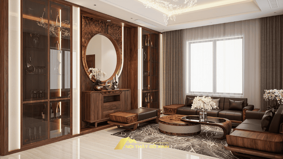 Phong cách thiết kế thi công nội thất chung cư gỗ óc chó