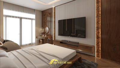 Kệ tivi gỗ óc chó treo tường hiện đại và sang trọng
