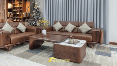 Sofa gỗ óc chó cho phòng khách biệt thự thêm sang trọng