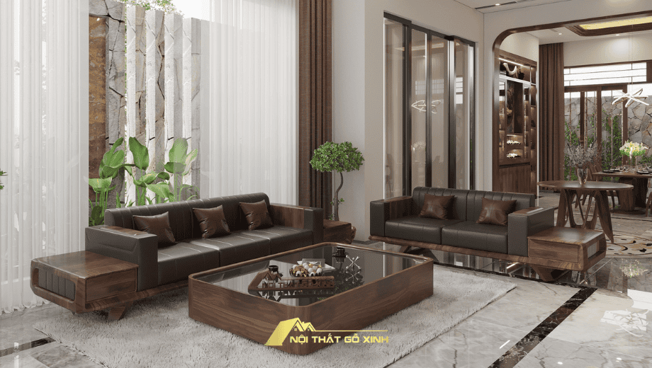 Thiết kế biệt thự với nội thất gỗ óc chó tự nhiên