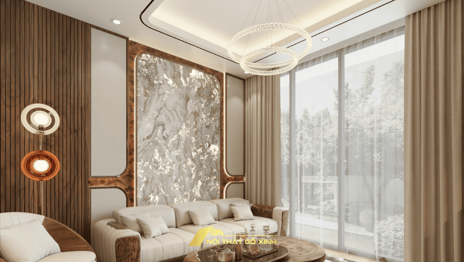 Không đặt nội thất gỗ óc chó dưới dầm trần gây cảm giác áp lực