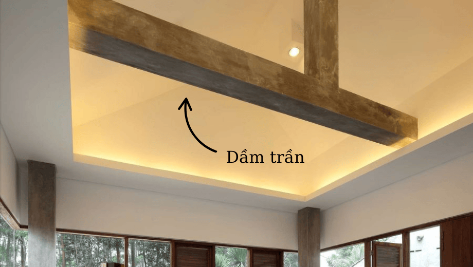 Không đặt nội thất gỗ óc chó dưới dầm trần gây cảm giác áp lực