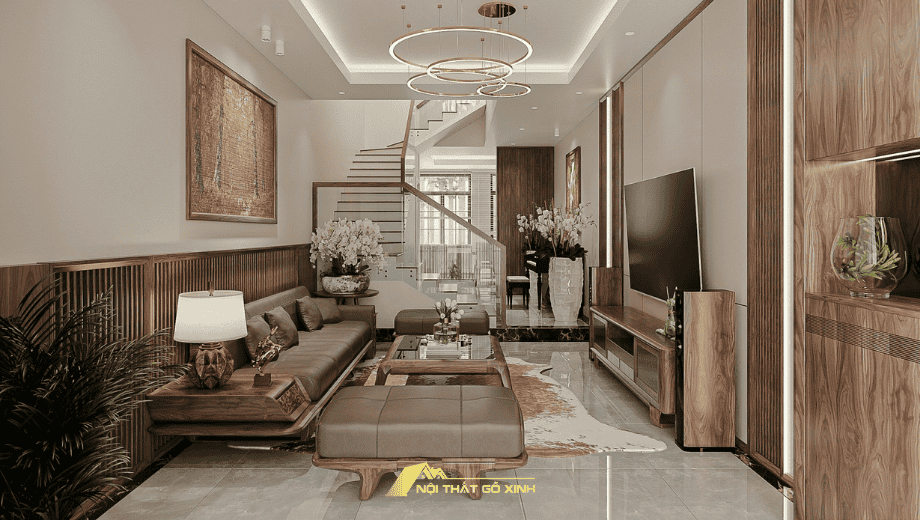 Ứng dụng gỗ óc chó trong thiết kế nội thất phòng khách