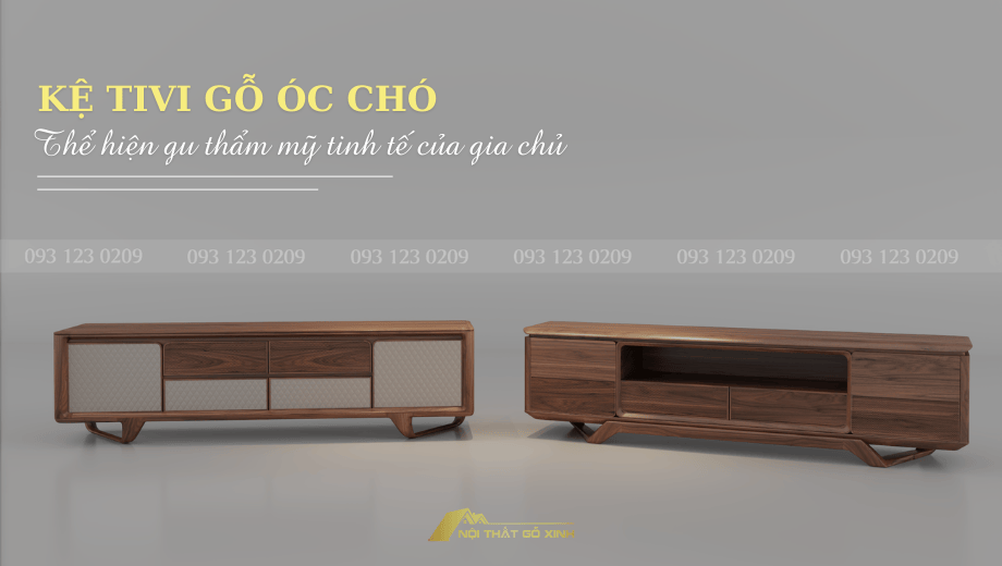 Kệ tivi gỗ óc chó tăng tính thẩm mỹ cho biệt thự hiện đại