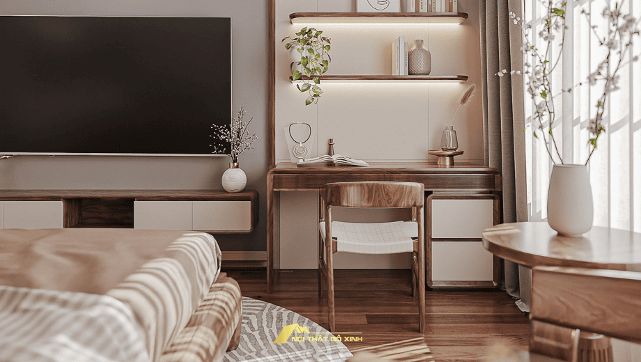 Tổng hợp các mẫu bàn trang điểm gỗ óc chó hot trend 2025