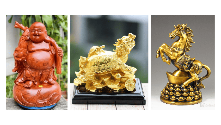 Đặt tượng phong thủy trên kệ gỗ óc chó giúp hút tài lộc