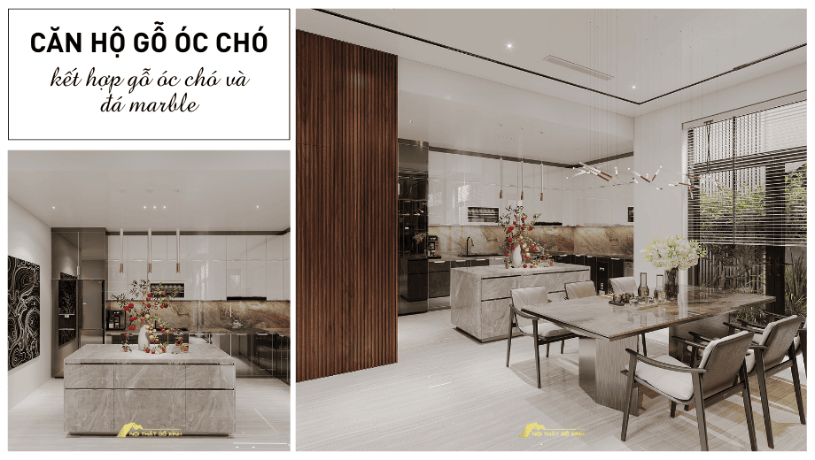 Mẫu penthouse sử dụng gỗ óc chó và đá marble