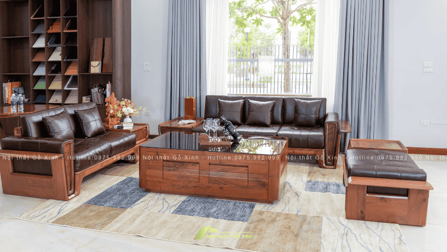 Bộ sofa gỗ óc chó dạng chữ U