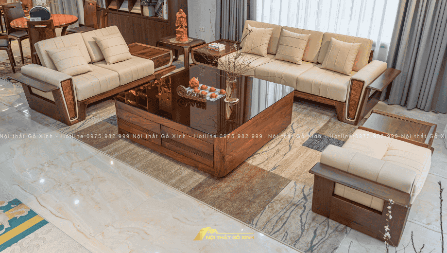 Bộ sofa gỗ óc chó hiện đại