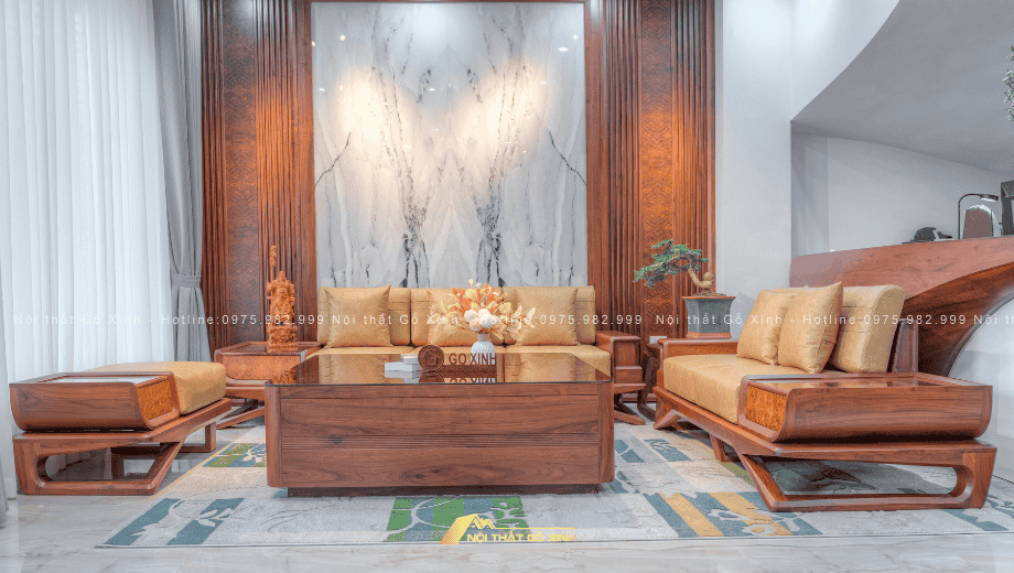 Bộ sofa gỗ óc chó nguyên khối đẳng cấp