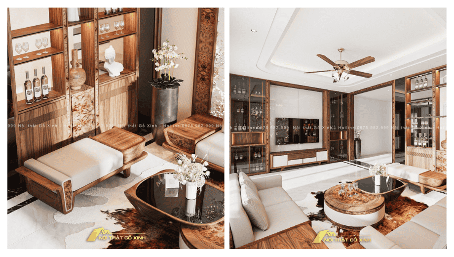 Sofa 1 2 3 gỗ óc chó đẹp cho phòng khách