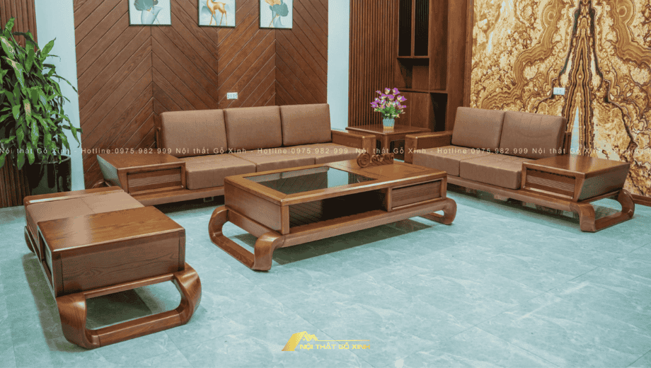 Sofa gỗ óc chó Apus II SFOC02 cổ điển và sang trọng