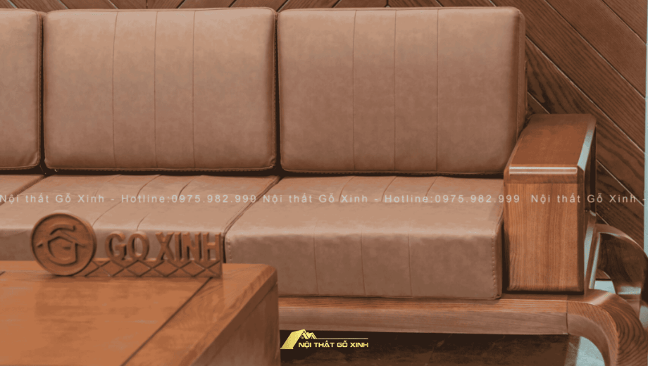 Sofa gỗ óc chó Apus II SFOC02 nệm da êm ái và thoải mái