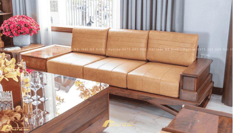 Sofa gỗ óc chó VELA II SFOC12 có vân gỗ đẹp