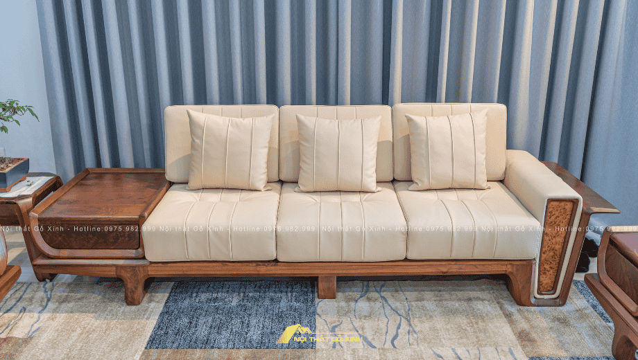 Sofa gỗ óc chó Vela II SFOC14 màu kem cho phòng khách