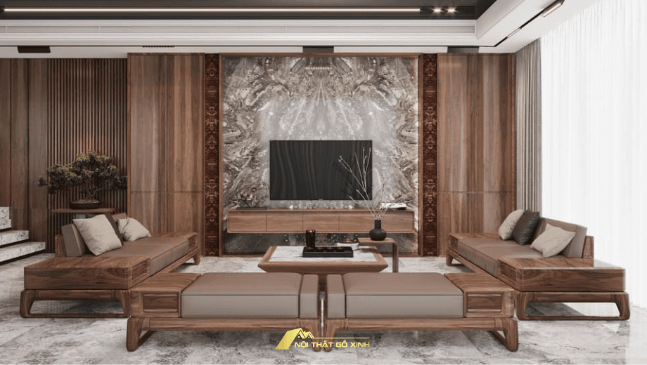 Sofa gỗ óc chó bề mặt sơn mịn, đều, bóng