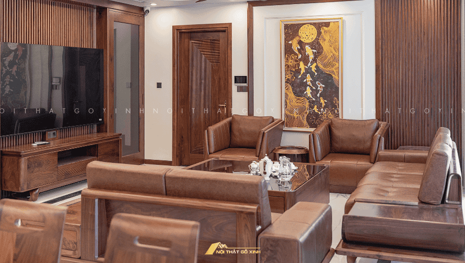 Sofa gỗ óc chó cho biệt thự cao cấp, đậm tính nghệ thuật