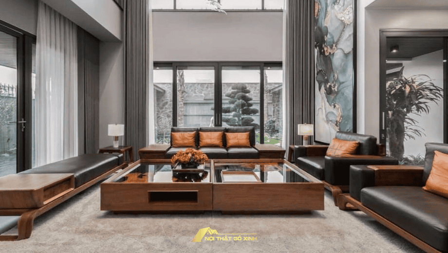Sofa gỗ óc chó hiện đại cho phòng khách lớn