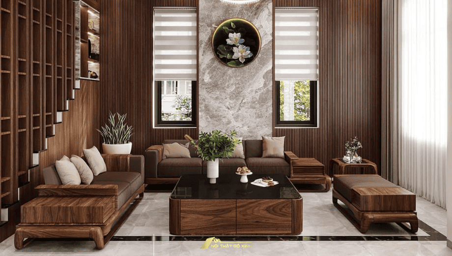 Sofa gỗ óc chó nhập khẩuphối nệm da Ý cao cấp