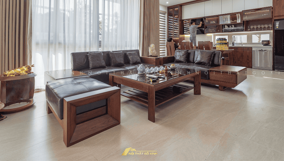 Thi công sofa gỗ óc chó đẹp, hiện đại và sang trọng