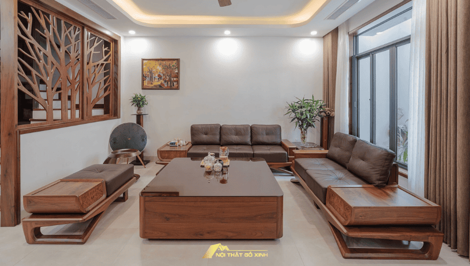 Các mẫu bàn trà gỗ óc chó phong cách hiện đại cho phòng khách