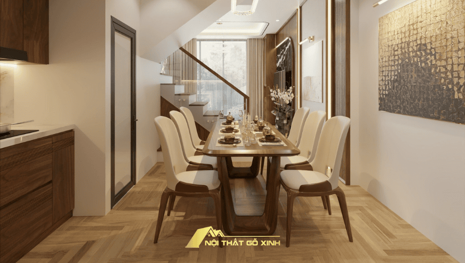 bộ bàn ăn gỗ óc chó 6 ghế được thiết kế phù hợp mọi không gian