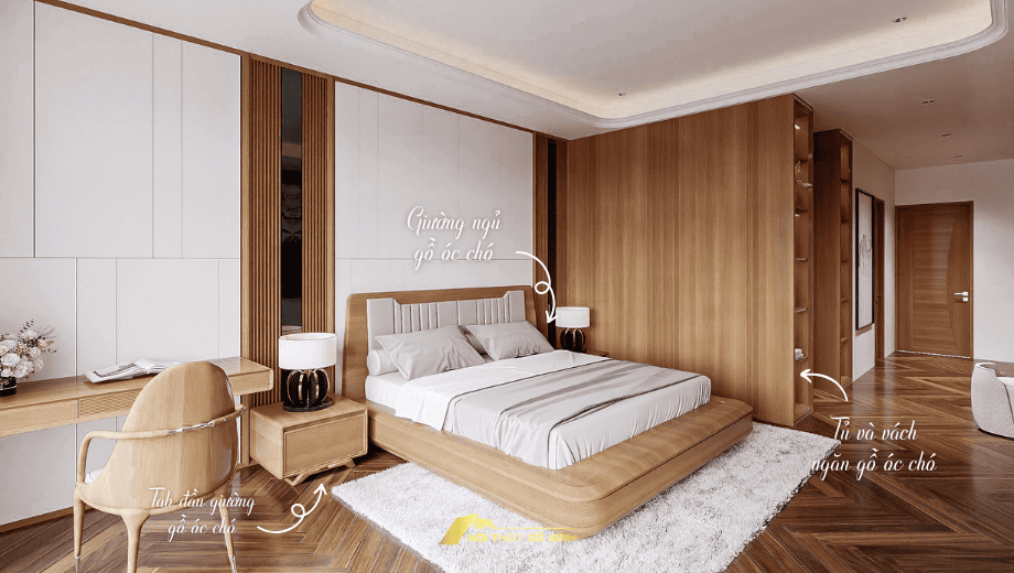Cách phối và bố trí giường ngủ gỗ óc chó trong phòng master