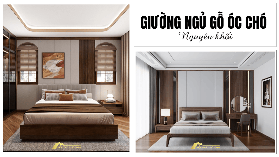 Giường gỗ óc chó nguyên khối