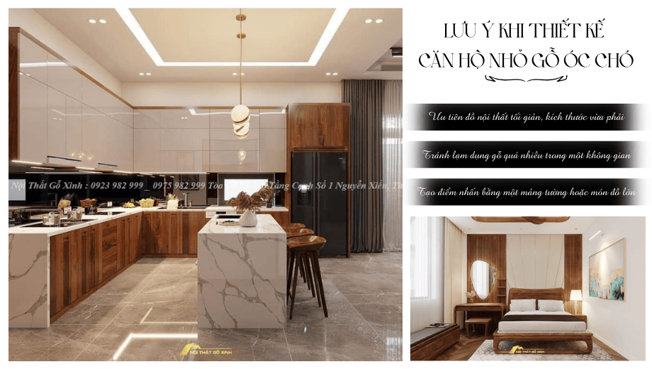 Lưu ý khi thiết kế căn hộ nhỏ với gỗ óc chó