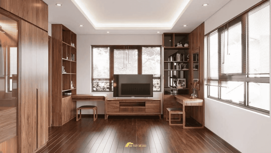Mẫu thiết kế gỗ óc chó kết hợp phong cách Đông Dương