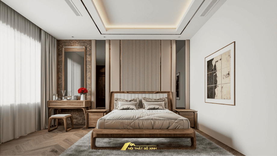 Phong cách thiết kế giường ngủ gỗ óc chó