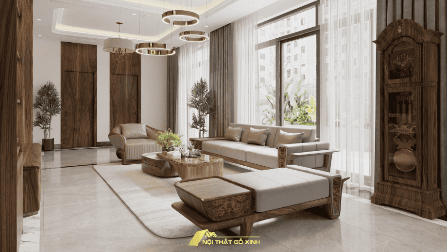 Thiết kế nội thất gỗ óc chó cho nhà phố nhỏ