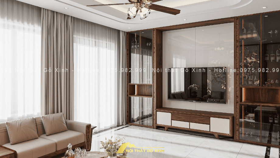 Kệ TiVi Gỗ Óc Chó Phòng Khách Hiện Đại 