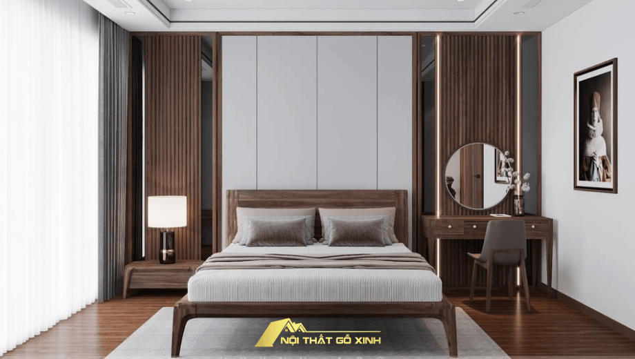 Thiết kế và màu sắc của giường ngủ gỗ óc chó